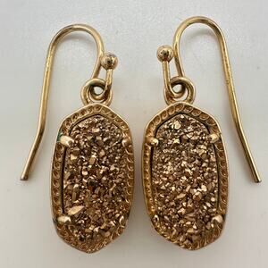 Kendra Scott Lee rose gold tone druzy geode crystals hook drop earrings